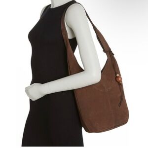 Y2K Lucky Brand Suede Chocolate Brown Hobo Bag with Tassel